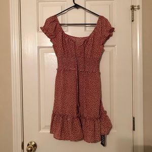Bohme Ivory Coral Short Sleeve Dotted Dress Large NWT